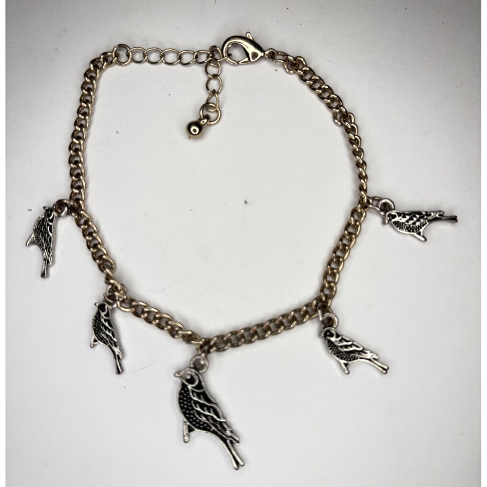 Raven Bird Charm Bracelet Silver Tone Adjustable 7.5-9" Gothic Nature Fetish